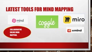 LATEST TOOLS FOR MIND MAPPING
1) MindMeister
• COLLABORATIVE
ONLINE MIND
MAPPING.
 