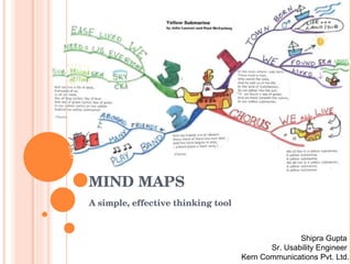 MIND MAPS A simple, effective thinking tool Shipra Gupta  Sr. Usability Engineer  Kern Communications Pvt. Ltd. 