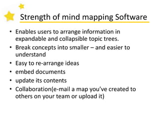 How to use mind mappingWriting: essay, Story, report, Reading review ( summarizing ) Analyzing characters ( make students use adjectives and new vocabulary)Reviewing/Learning Vocabulary Project management 