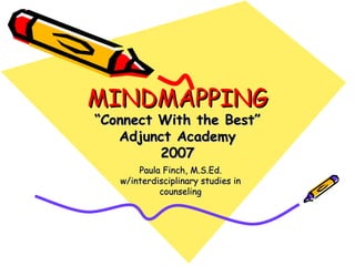 MINDMAPPING “Connect With the Best” Adjunct Academy 2007 Paula Finch, M.S.Ed. w/interdisciplinary studies in counseling 