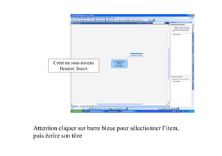 Créer un sous-niveau
           Bouton: Insert




Attention cliquer sur barre bleue pour sélectionner l’item,
puis écrire son titre
 