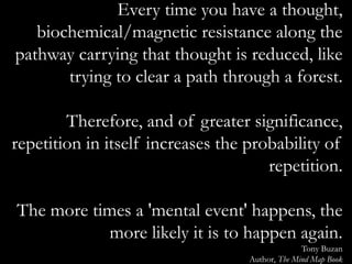 The Five Essential Characteristics
      of a Mind Map
      1. The main idea, subject or focus is crystallized in
         a central image
      2. The main themes radiate from the central image
         as 'branches'
      3. The branches comprise a key image or key word
         drawn or printed on its associated line
      4. Topics of lesser importance are represented as
         'twigs' of the relevant branch
      5. The branches form a connected nodal structure

                                                   www.marketingsavant.com
The MarketingSavant Group                                     888.989.7771
 