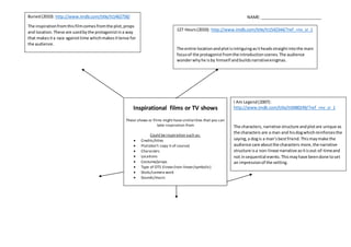 NAME: ___________________________
Inspirational films or TV shows
These shows or films might have similarities that you ca...