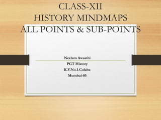 CLASS-XII
HISTORY MINDMAPS
ALL POINTS & SUB-POINTS
Neelam Awasthi
PGT History
K.V.No.1.Colaba
Mumbai-05
 