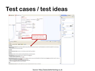 Test cases / test ideas




          Source: http://www.bettertesting.co.uk
 
