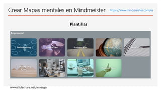 Crear Mapas mentales en Mindmeister https://www.mindmeister.com/es
Plantillas
www.slideshare.net/emergar
 