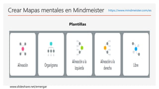 Crear Mapas mentales en Mindmeister https://www.mindmeister.com/es
Plantillas
www.slideshare.net/emergar
 
