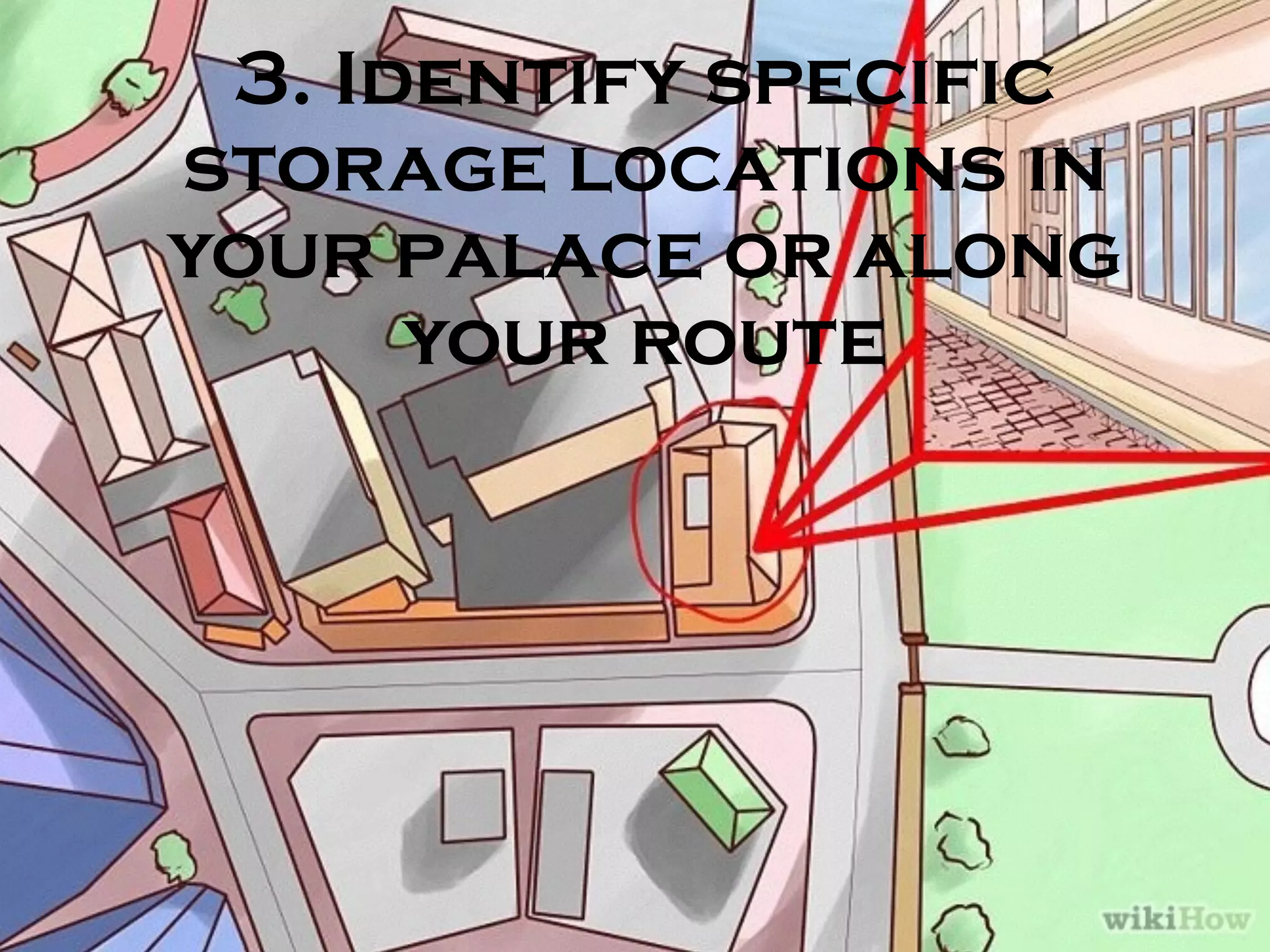 3. Identify specific
storage locations in
your palace or along
your route
 