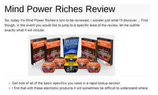 Mind power riches review - scam or really work