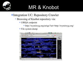 MR & Knobot <ul><ul><li>Integration UC: Repository Crawler </li></ul></ul><ul><ul><ul><li>Browsing of Knobot repository vi...