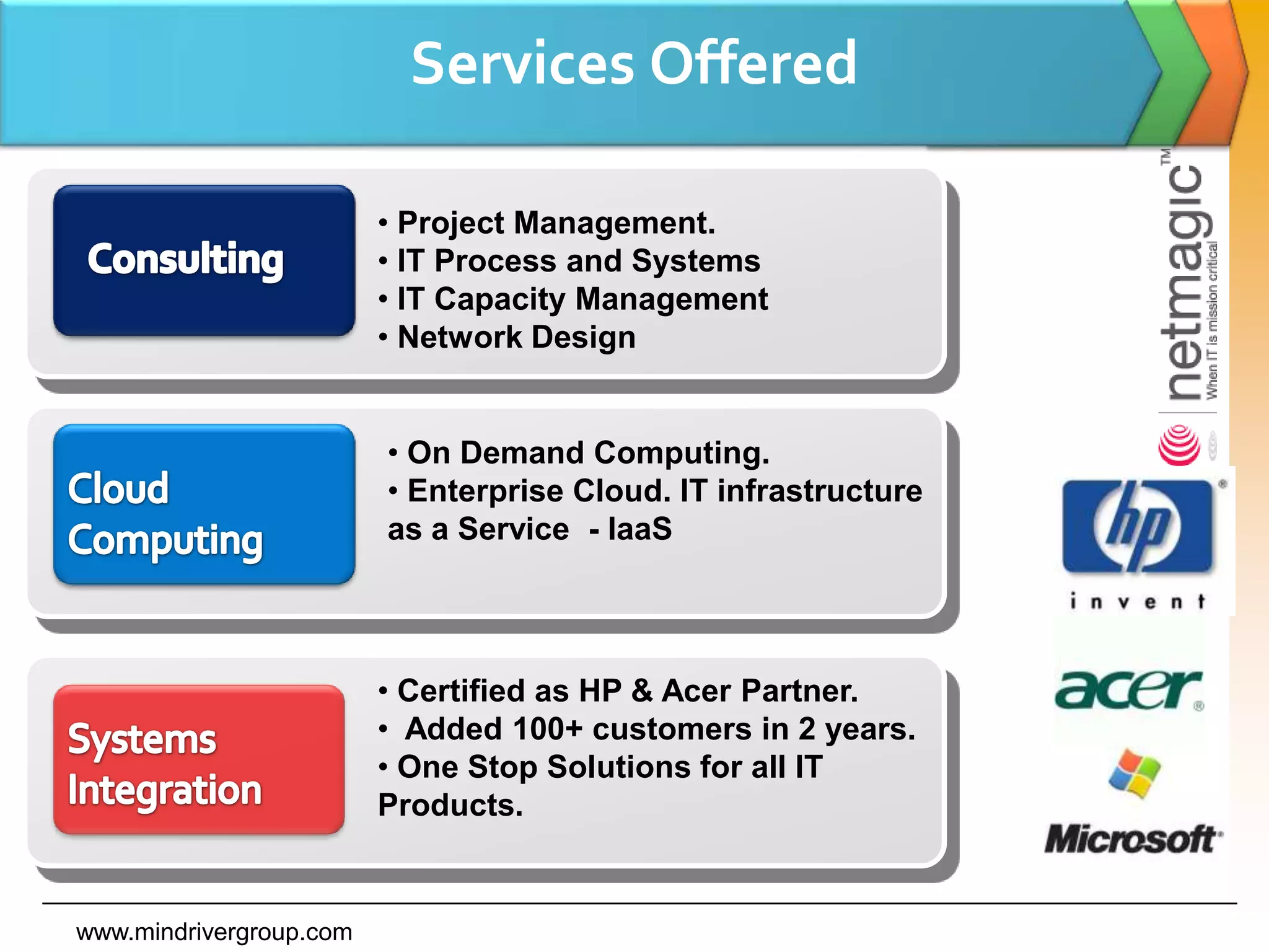  Complete end to end IT Service Management.Application ServicesDevelopment, Implementation & on Going support for Database, Middleware, and Enterprise Applications Shared Services Model