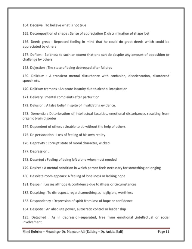 Meaning of Mind Rubrics in Kent Repertory