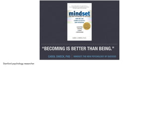 MINDSET: THE NEW PSYCHOLOGY OF SUCCESSCAROL DWECK, PHD
“BECOMING IS BETTER THAN BEING.”
Stanford psychology researcher
 
