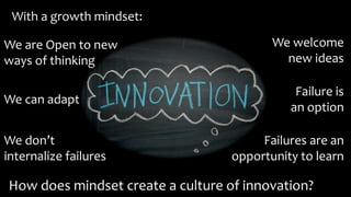 Creating a culture of innovation by fostering a growth mindset. | PPTX