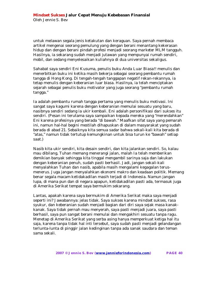 Mindset Sukses Bebas Finansial Jennie S Bev