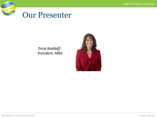 www.mrg.comManagement Research Group®
Insight  Evidence  Inspiration
Our Presenter
Tricia Naddaff
President, MRG
 