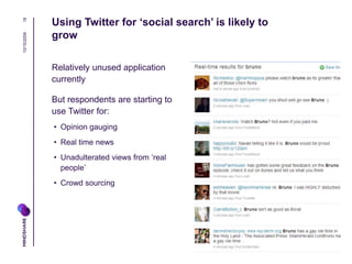 18           Using Twitter for ‘social search’ is likely to
             grow
10/16/2009




             Relatively unuse...