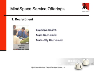 MindSpace Service Offerings 1. Recruitment Executive Search Mass Recruitment Multi –City Recruitment Recruitment & Search 