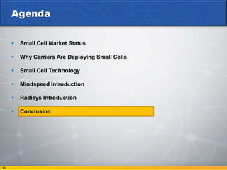 Agenda


        Small Cell Market Status

        Why Carriers Are Deploying Small Cells

        Small Cell Technology

        Mindspeed Introduction

        Radisys Introduction

        Conclusion




30
 