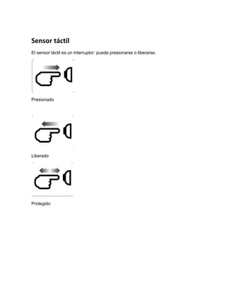 Sensor táctil
El sensor táctil es un interruptor: puede presionarse o liberarse.
Presionado
Liberado
Protegido
 