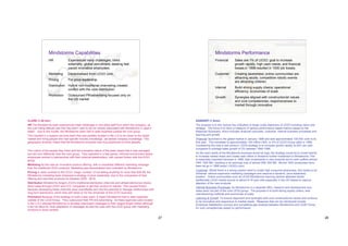 Mindstorms Capabilities                                                                                         Mindstorms Performance
                  HR               Experienced early challenges; hired                                                            Financial       Sales are 1% of LEGO; goal to increase
                                   externally; global recruitment; seeking fast                                                                   growth rapidly; high cash needs; and financial
                                   paced innovative employees.                                                                                    losses in 1998 resulted in 1000 job losses.
                  Marketing        Decentralised from LEGO core.                                                                  Customer        Creating awareness; online communities are
                                                                                                                                                  attracting adults; competitive robotic events
                  Pricing          For price leadership.
                                                                                                                                                  are attracting children.
                  Distribution Hybrid non-traditional channeling created
                                                                                                                                  Internal        Build strong supply chains; operational
                               conflict with the core distribution.
                                                                                                                                                  efficiency; economies of scale.
                  Promotion        Outsourced PR/advertising focused only on
                                                                                                                                  Growth          Synergies aligned with constructionist values
                                   the US market.
                                                                                                                                                  and core competencies; responsiveness to
                                                                                                                                                  market through innovative.



CLARE (1.30 min)                                                                                                  SANDEEP (1.5min)
HR The Mindstorms team experienced initial challenges in recruiting staff from within the company, as             The purpose is to link various key indicators to larger scale objectives of LEGO including vision and
the over-riding attitude was that ‘hey didn’t want to be too closely associated with Mindstorms in case it        strategy. The focus is to have a measure of various performance based metrics based on the
failed’. Due to this hurdle, the Mindstorms team had to seek expertise outside the core group.                    Balanced Scorecard, which includes; financial outcomes, customer, internal business processes and
This resulted in a support services team that was partially located in the U.S to be closer to the target         learning and growth.
market and hiring people who had specific industry knowledge, yet lacked company knowledge. This                  Financial: launched to the global market in January 1998 and sold approximately 100,000 units in its
geographic diversity meant that the Mindstorms business was truly positioned to think globally.                   first year. This translates to approximately 154 million DKK, or 2% of LEGO Group sales in 1998.
                                                                                                                  Considering this was a new product, LEGO strategy is to increase growth rapidly at 20% per year
                                                                                                                  compared to average sales growth of 3% between 1995-1998.
The culture of the people they hired and the innovative nature of the team meant that it was managed
and led very differently than the core group. They operated in a fast-paced, informal environment where           As the cash needs of the Mindstorms business would be high, the strategy would be to invest heavily
employees worked in partnerships with their external stakeholders, with caused friction with the LEGO             to increase market share and create cash inflow or divest/no further investment in Mindstorms. This
group.                                                                                                            is especially important because in 1998, high investments in new products led to cash outflow almost
                                                                                                                  DKK 1500 Mill, resulting in an earnings loss of almost DKK 200 Mill. Almost 1000 employees have
Marketing As this was an innovative product offering, with a completely different marketing message               been let go in 1998 (www1.LEGO!.com)
than the traditional LEGO products, Marketing was decentralized and controlled by Mindstorms.
                                                                                                                  Customer: Whilst there is a strong market need to create high consumer awareness, this needs to be
Pricing In stark contrast to the LEGO ‘magic number’ of not selling anything for more than $39.99, the            achieved without expensive marketing campaigns and assume a dynamic, price leadership
Mindstorms marketing team employed a strategy of price leadership, due to the uniqueness of their                 position. Online communities such as LEGO Mindstorms learning centres attracted adults,
offering and sold their products for between $200 - $219.                                                         additionally LEGO robotic events to attract 9-16 year olds especially in the US helped to capture
Distribution Mindstorms forged LEGO’s traditional distribution channels and utilised electronics stores,          attention of the new products.
direct sales through LEGO and CCC companies to get their product to market. This caused friction                  Internal Business Processes: As Mindstorms is a separate SBU, research and development and
because developing these channels were unprofitable and had the potential to damage relationships with            sales were not part of the core LEGO group. The purpose is to build strong supply chains, lean
long-term distributors, which they still relied on for the remainder of the LEGO business                         manufacturing methods and economies of scale.
Promotion Because of the strategy to build a lean team, it meant Mindstorms had to seek expertise                 Learning & Growth: To ensure alignment and synergies with core constructionist values and continue
outside of the LEGOGroup. They outsourced their PR and advertising. As these agencies were located                to be innovative and responsive to market needs. Measures that can be introduced include
in the U.S it allowed Mindstorms to develop meaningful messages to their largest target market although           Employee Satisfaction surveys and completing gap analysis between Mindstorms and LEGO Group
it did not allow for local adaptation of messages as was the case with the LEGO group with marketing              for core competencies based on performance
functions in local markets.

                                                                                                             27                                                                                                           28
 