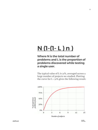 31
N (1-(1- L ) n )
Where N is the total number of
problems and L is the proportion of
problems discovered while testing
a...