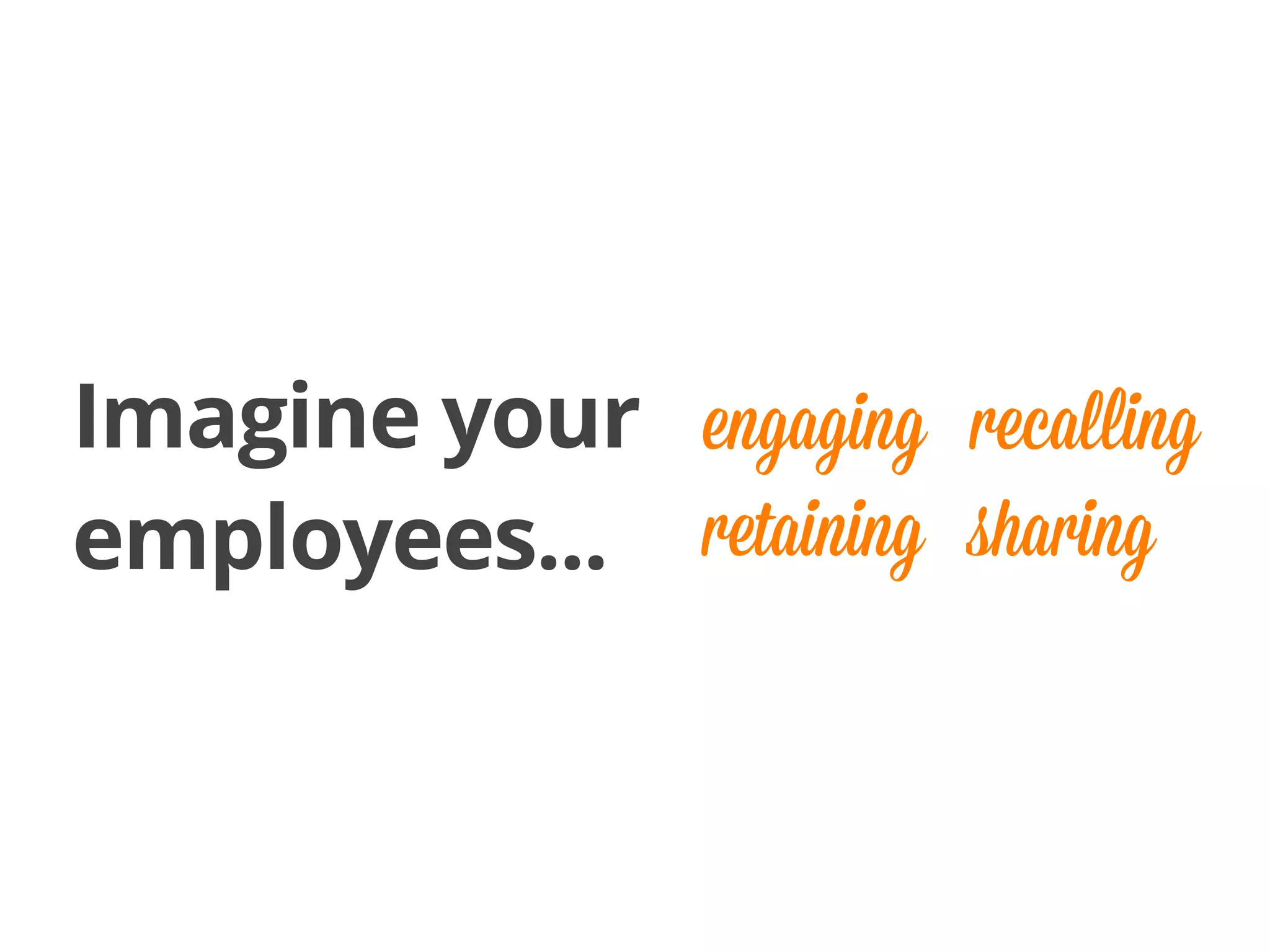 Imagine your
employees...
engaging recalling
retaining sharing
 