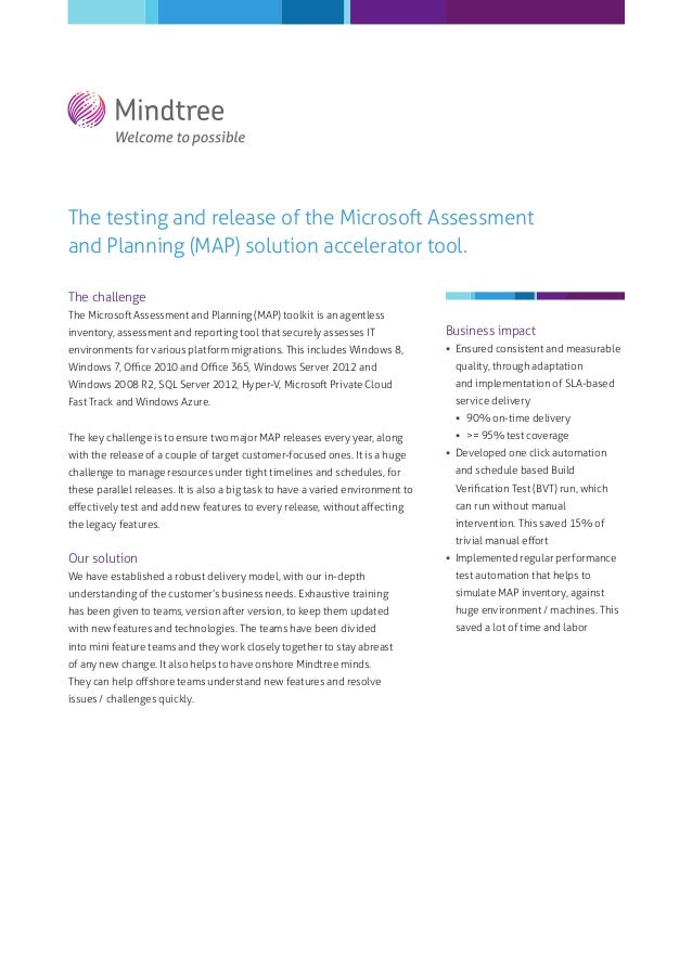 the testing and release of the microsoft assessment and planning map microsoft assessment test