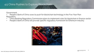 Essential Stakeholders
Government
• People’s Bank of China vows to push for blockchain technology in the Five Year Plan
Regulators
• China Banking Regulatory Commission plans to implement rules for blockchain in finance sector
• People’s Bank of China will provide specific regulatory framework for Ethereum industry
4.5 China Pushes to Explore Blockchain
Source: http://www.gov.cn/xinwen/2017-06/27/content_5205951.htm
33
4.5 China Pushes to Explore Blockchain
 