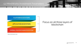 Focus on all three layers of
blockchain
5.2 MindWorks Investment Parameters
Source: World Economic Forum
38
5.2 MindWorks Investment Parameters
 