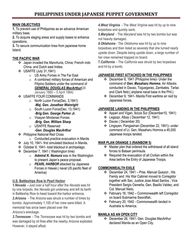 Philippines Under Puppet Government written report PDF