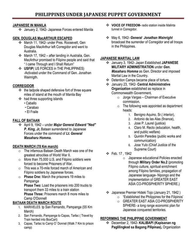 Philippines Under Puppet Government written report PDF