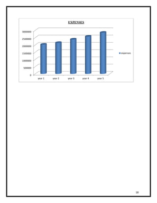 18 
3000000 
2500000 
2000000 
1500000 
1000000 
500000 
0 
EXPENSES 
year 1 year 2 year 3 year 4 year 5 
expenses 
 