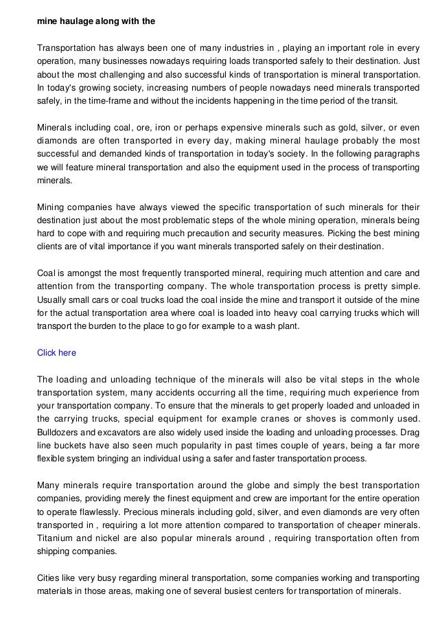 Mine Haulage Along With The Transportation Of Minerals