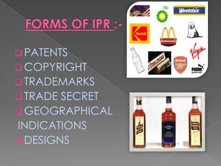 PATENTS
 COPYRIGHT
 TRADEMARKS
 TRADE SECRET
 GEOGRAPHICAL
INDICATIONS
 DESIGNS
 