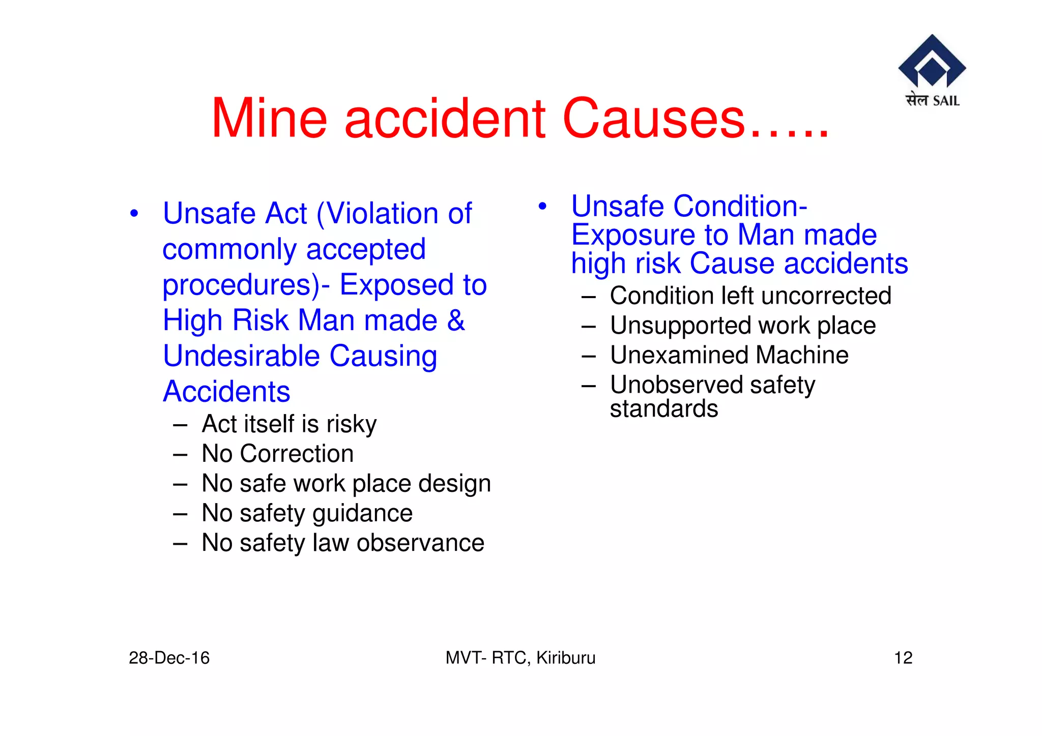 Mining Accident Risk Mine accidents causes, prevention and control | PDF