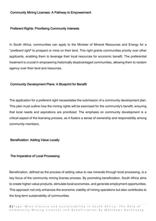 Mine Closure and Sustainability in South Africa: The Role of Community ...