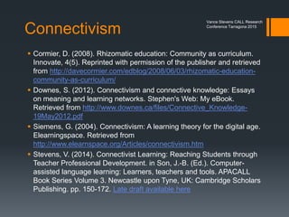 All my slides are
open and online
No need to take notes, simply visit
http://slideshare.net/vances
Vance Stevens CALL Research
Conference Tarragona 2015
 