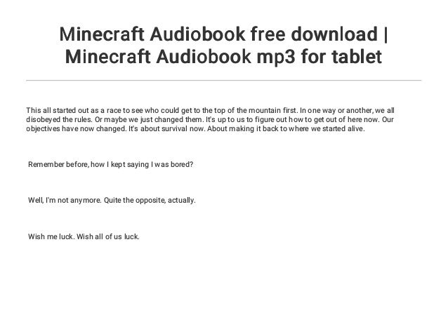 Minecraft Audiobook Free Download Minecraft Audiobook Mp3 For Tablet