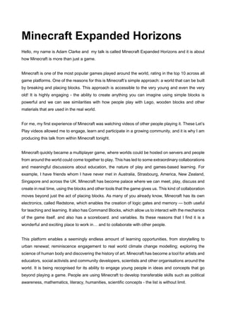 Minecraft Expanded Horizons Text | DOCX