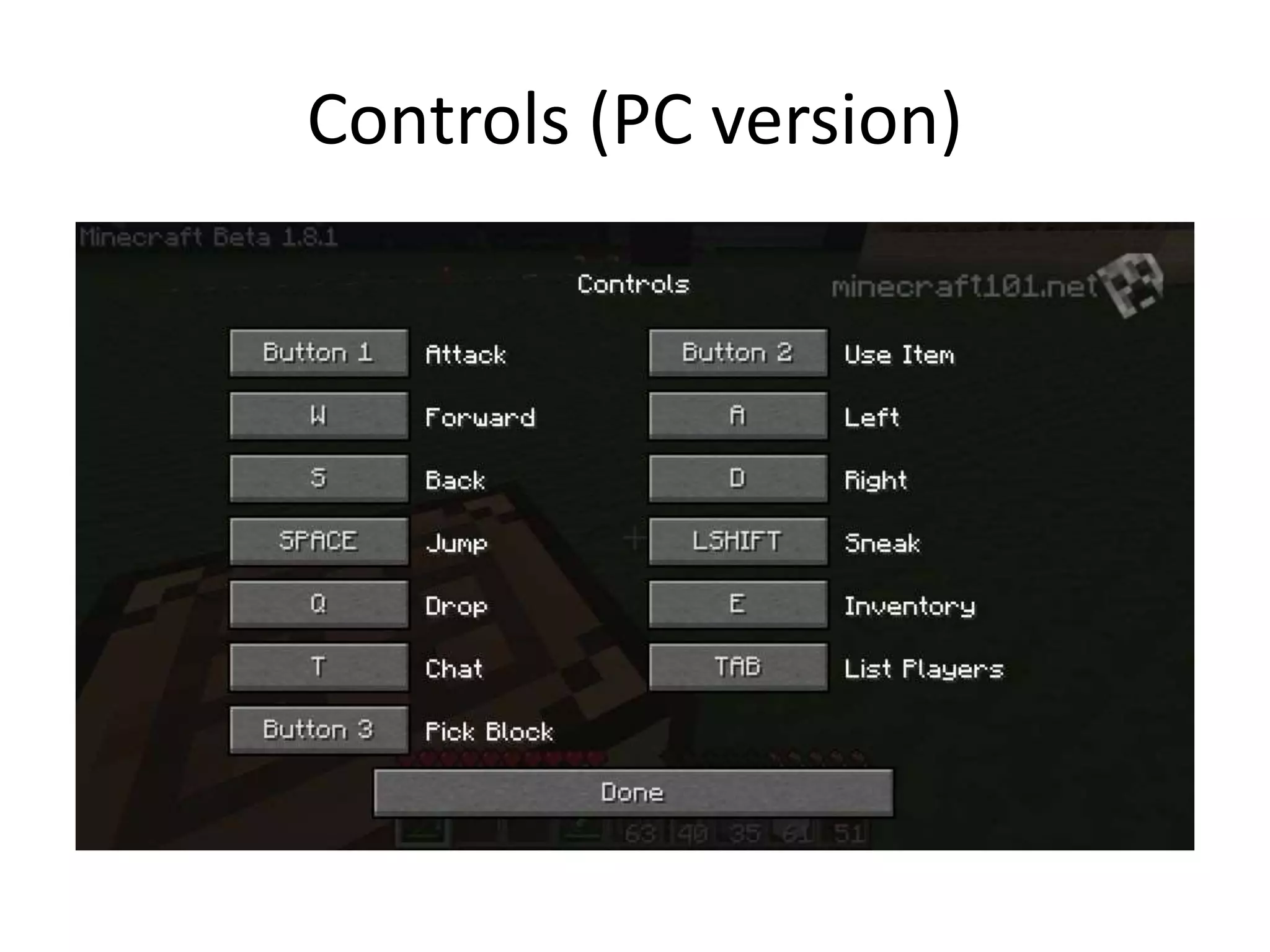 Controls (PC version)
 
