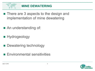 www.preene.com
PRACTICE PROFILE
Preene Groundwater Consulting is the Professional Practice of
Dr Martin Preene and provides specialist advice and design
services in the fields of dewatering, groundwater engineering
and hydrogeology to clients worldwide
Dr Martin Preene has more than 25 years’ experience on
projects worldwide in the investigation, design, installation and
operation of groundwater control and dewatering systems. He is
widely published on dewatering and groundwater control and is
the author of the UK industry guidance on dewatering (CIRIA
Report C515 Groundwater Control Design and Practice) as well
as a dewatering text book (Groundwater Lowering in
Construction: A Practical Guide to Dewatering)
 