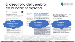 November 15, 2025 25
El desarrollo del cerebro
en la edad temprana
Hoferichter, F., & Raufelder, D. (2025). Mind, brain and education—Neuromechanisms during child development. British Journal of Educational Psychology, 95(2), 223-233;
Lewis, L., Gresham, B., Riegelman, A., & Ip, K. I. (2025). Neighborhood conditions and neurodevelopment: A systematic review of brain structure in children and adolescents.
Developmental Cognitive Neuroscience, 101600; Huang, P., Chan, S. Y., Ngoh, Z. M., Ong, Z. Y., Low, X. Z., Law, E. C., ... & Tan, A. P. (2024). Screen time, brain network
development and socio-emotional competence in childhood: moderation of associations by parent–child reading. Psychological Medicine, 54(9), 1992-2003; Tan, O. S., &
Chua, J. J. E. (2025). Early Childhood Teacher Education: Learning from Teacher Policies and the Science of Human Development. In Teacher Professional Learning: The
Singapore Perspective (pp. 49-65). Singapore: Springer Nature Singapore.
El nivel
socioeconómico
cambia el
cerebro
Tecnología
cambia el
cerebro
El docente
cambia el
cerebro
 
