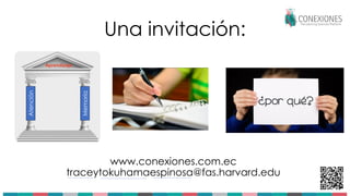 Una invitación:
www.conexiones.com.ec
traceytokuhamaespinosa@fas.harvard.edu
Atención
Memoria
 