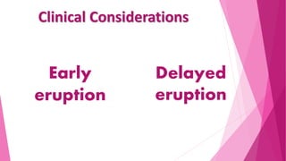 Clinical Considerations
Early
eruption
Delayed
eruption
 