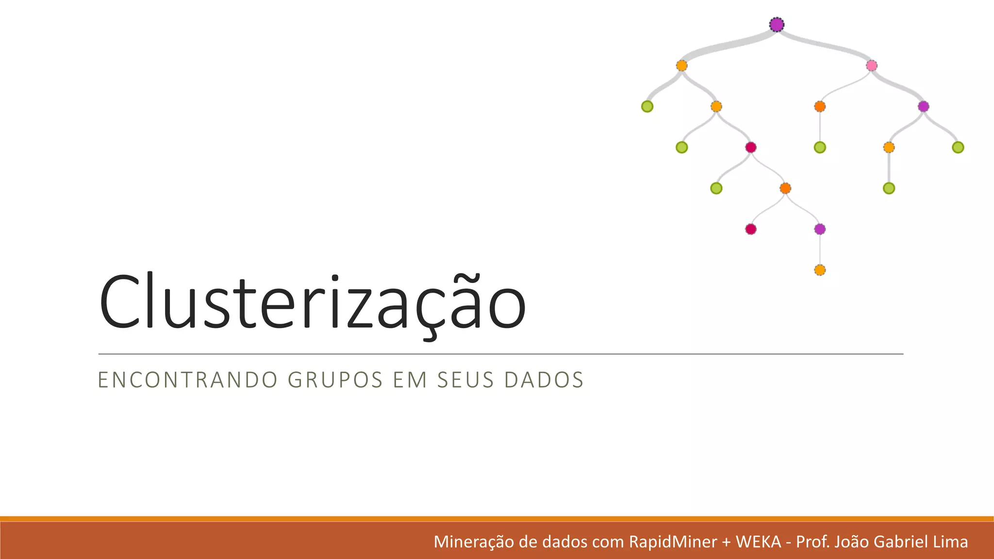 Clusterização
ENCONTRANDO	GRUPOS EM	SEUS	DADOS
Mineração de	dados	com	RapidMiner +	WEKA	- Prof.	João Gabriel	Lima
 