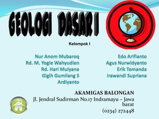 Kelompok I




                   AKAMIGAS BALONGAN
Jl. Jendral Sudirman No.17 Indramayu – Jawa
                                       barat
                              (0234) 272448
 