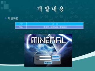  메인화면

         구분         내   용
         기능   로그인 , 회원가입 , 종료하기
 