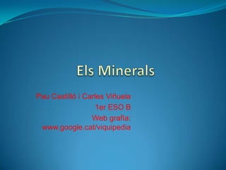 Els MineralsPau Castilló i Carles Viñuela1er ESO BWeb grafía: www.google.cat/viquipedia