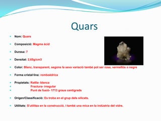                 CalcopiritaComposició:  sulfur, coure i ferroDuresa: 3,5 a 4Densitat: 4,2 a 4,3 g/cm 3Forma cristal·lina: tetragonalPropietats: és una menaColor: grocOrigen: Prové del grecUtilitats: se n’extreu el coure